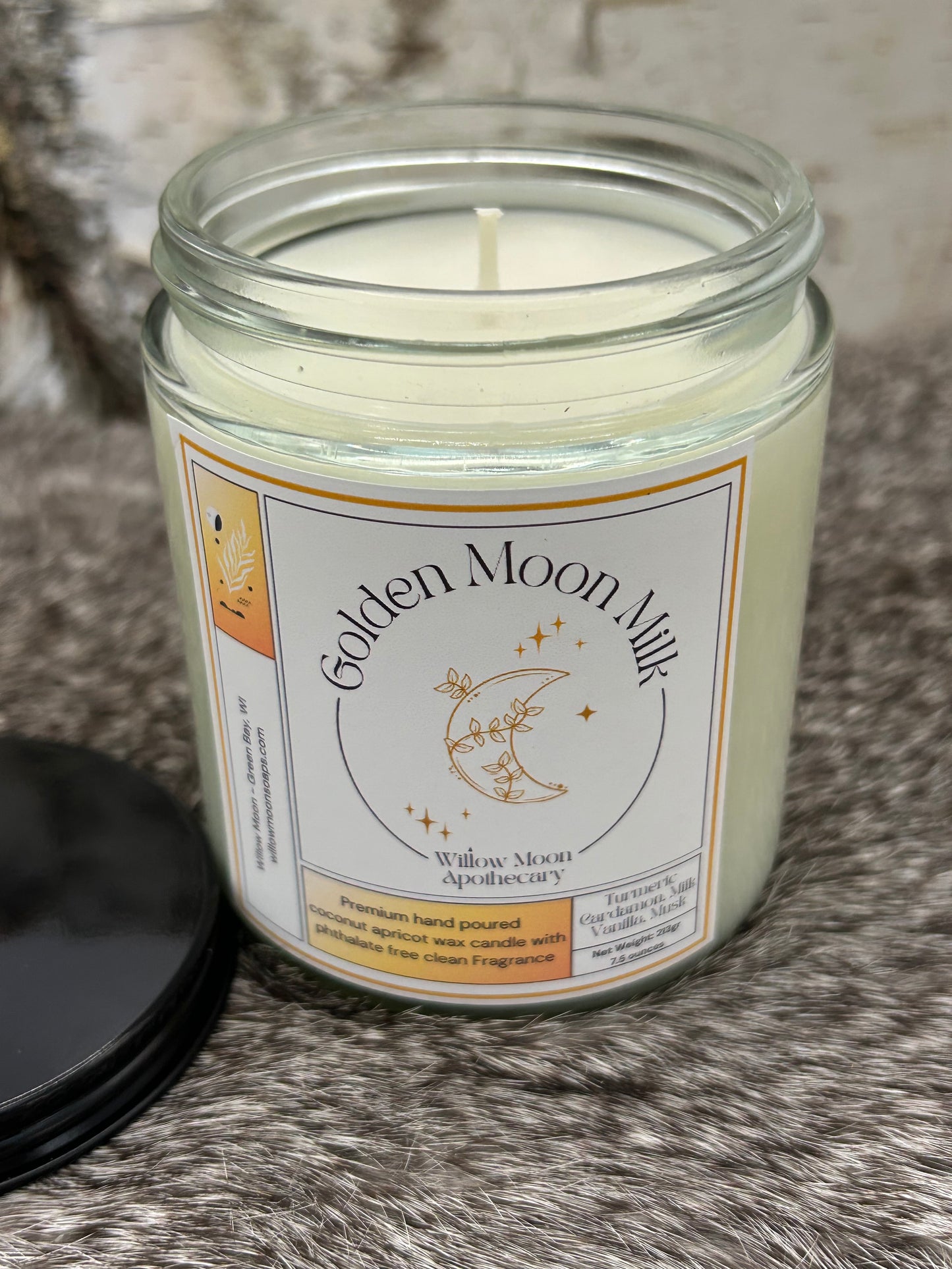 Golden Moon Milk, Coconut and Apricot wax candle/Phthalate free candle/ eco-friendly/ soy and paraffin free 7.5 oz