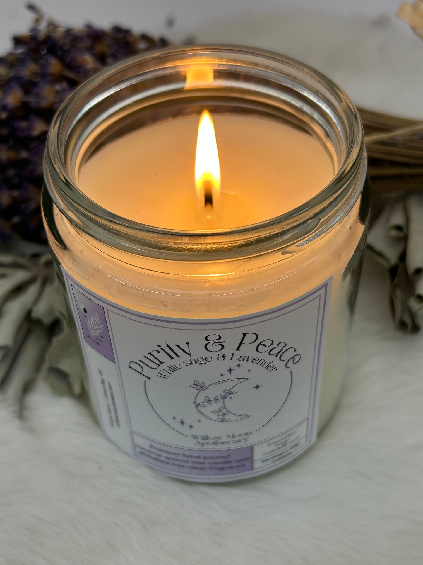 Purity and Peace/ White sage and Lavender Coconut Apricot wax Phthalate free candle / 7.5 oz