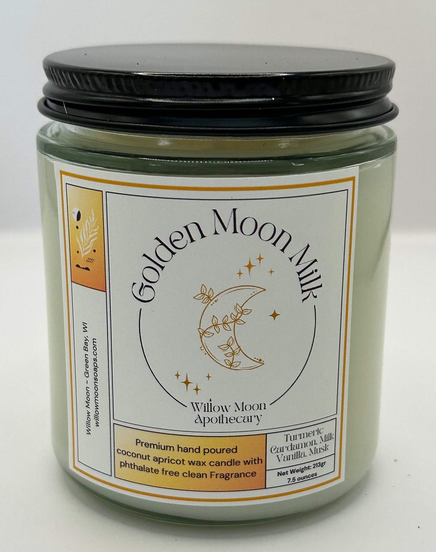 Golden Moon Milk, Coconut and Apricot wax candle/Phthalate free candle/ eco-friendly/ soy and paraffin free 7.5 oz