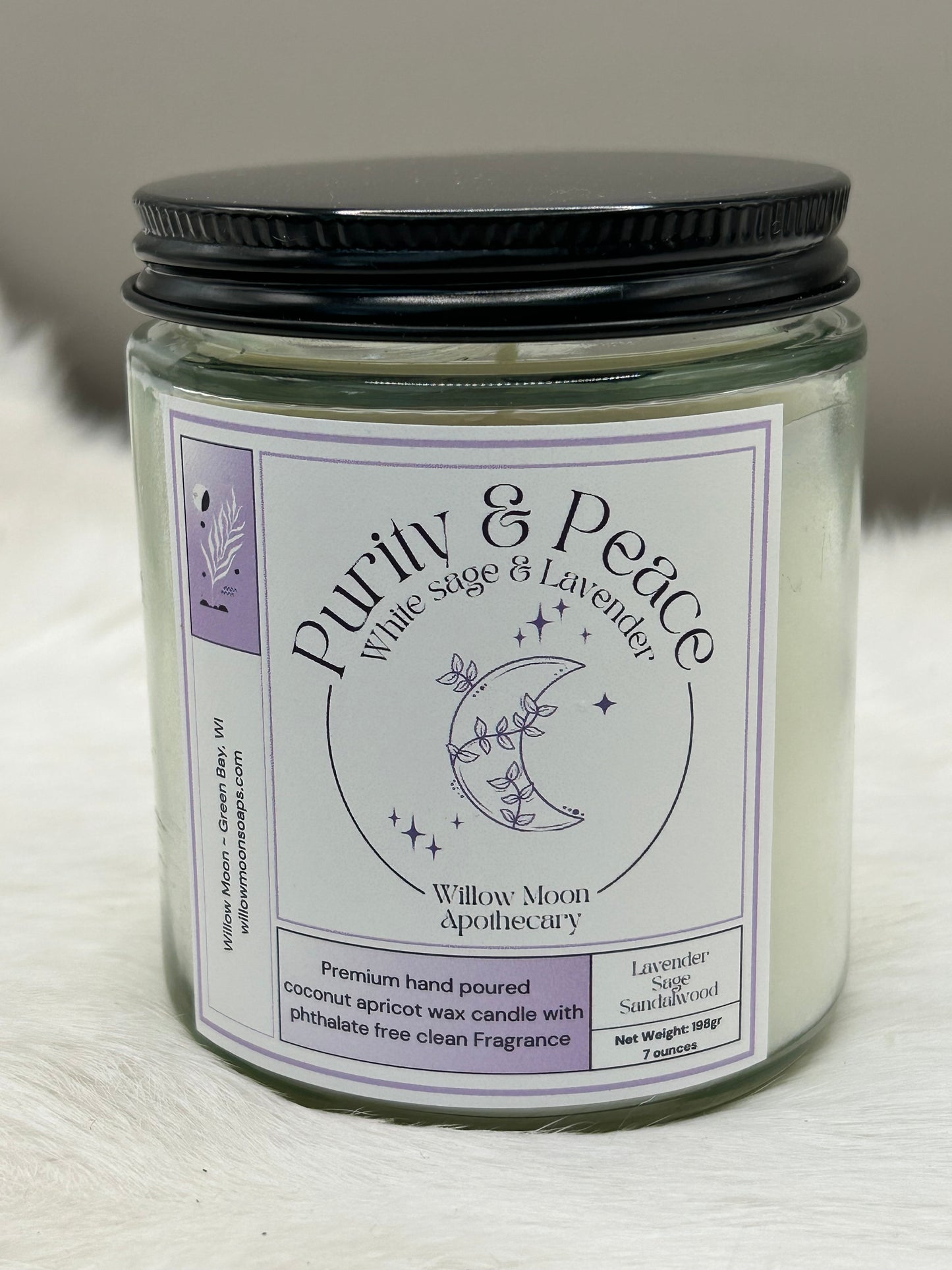 Purity and Peace/ White sage and Lavender Coconut Apricot wax Phthalate free candle / 7.5 oz