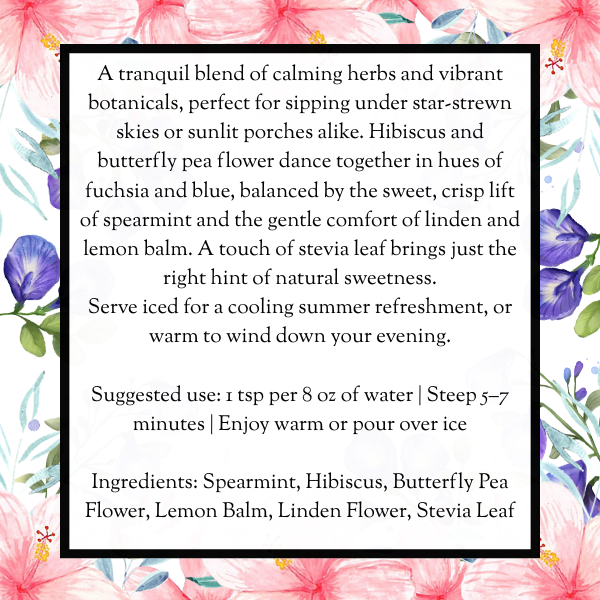 Text describing a herbal blend with floral border