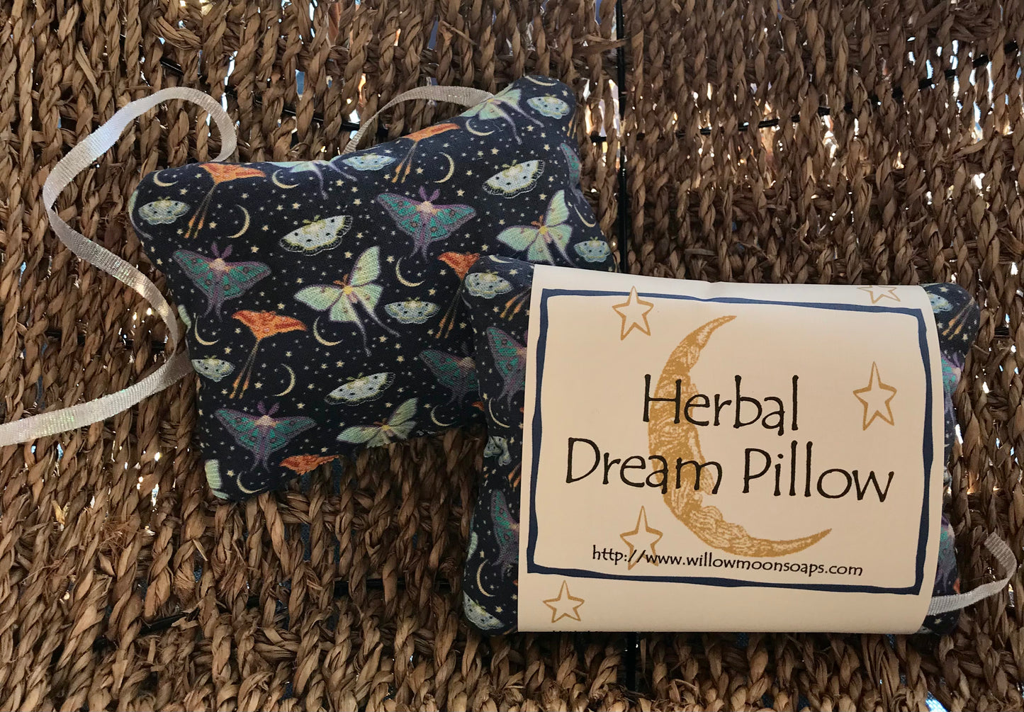 Herbal Herbal Dream Pillow, Luna moth ~ restful sleep, Lavender, mugwort, hops ~ Willow Moon