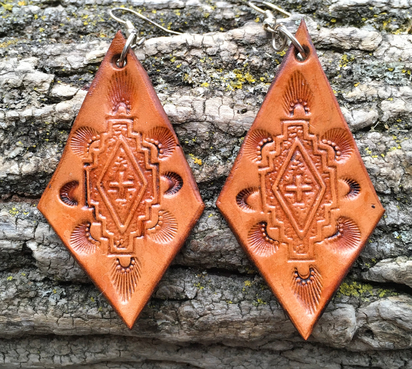 Hand tooled leather earrings