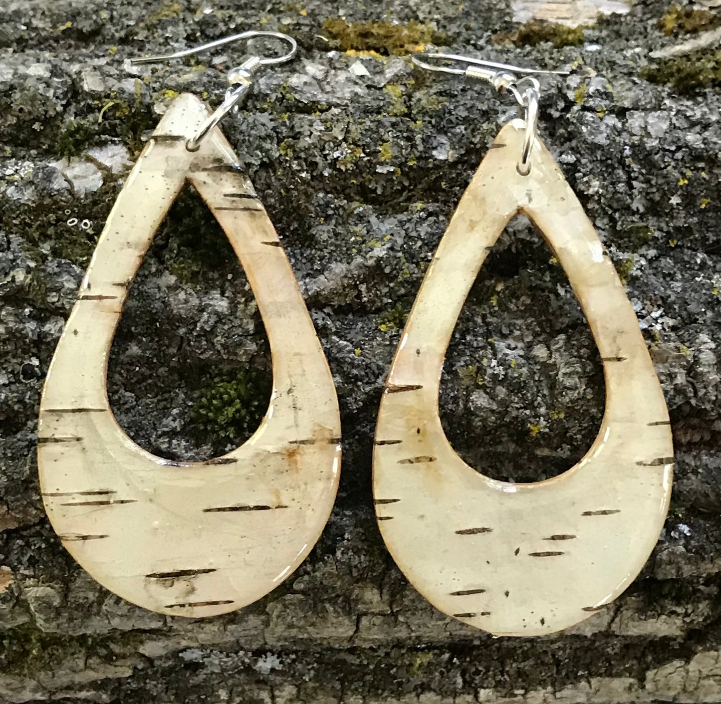 Tear drop Natural Birch Bark earrings (B-3)