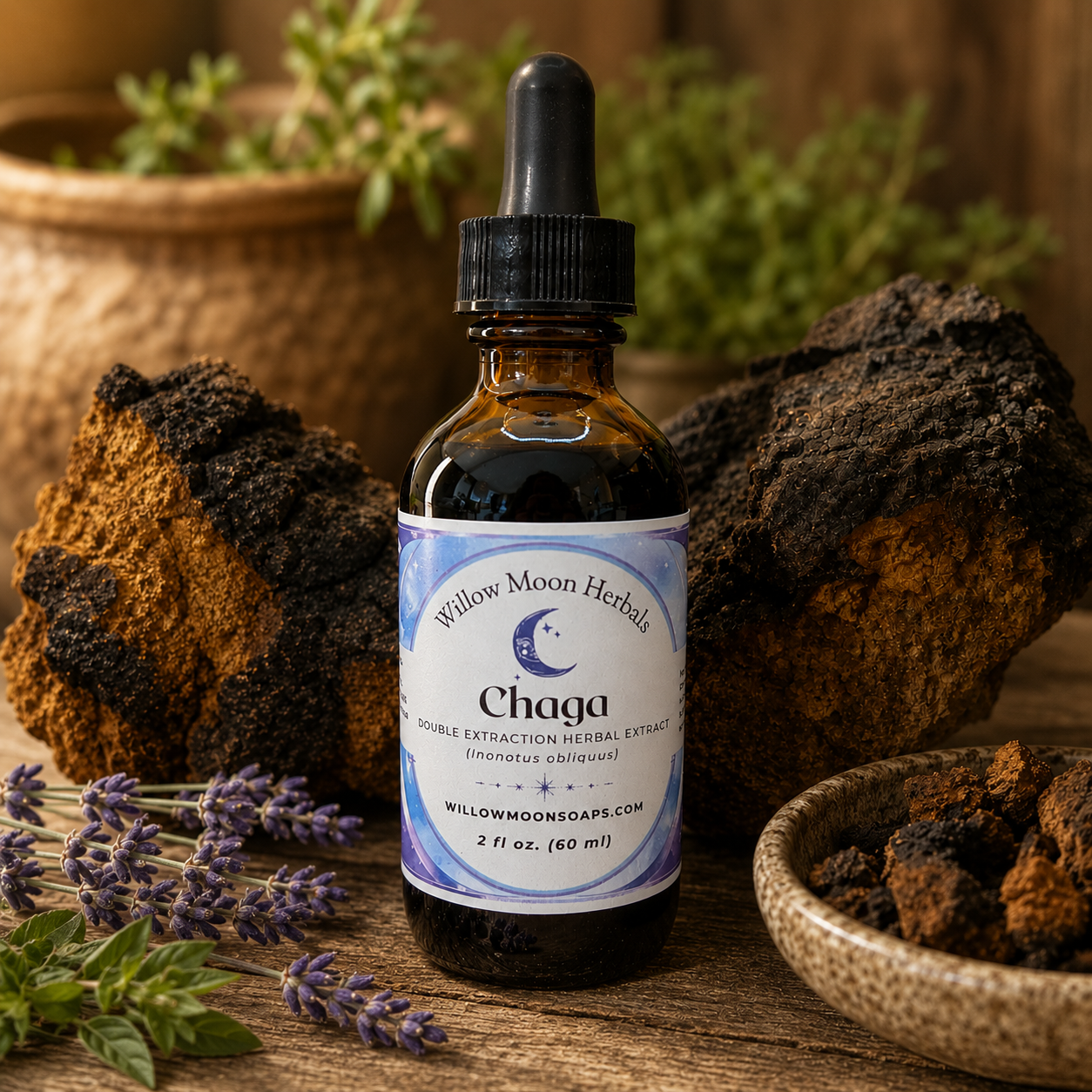 Chaga mushroom tincture, Double extracted, wildcrafted chaga mushroom, Inonotus obliquus Inonotus obliquus