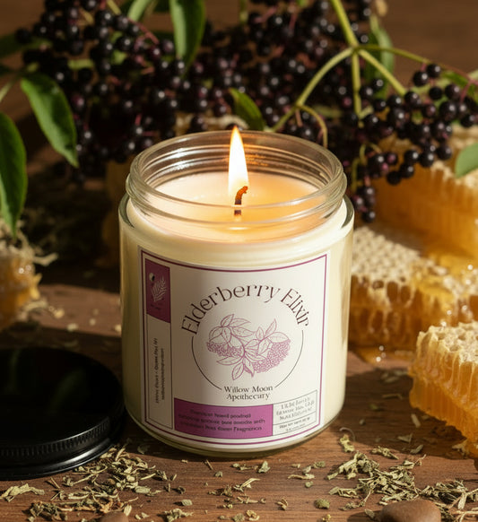 Candle in a glass jar with a label on a white background