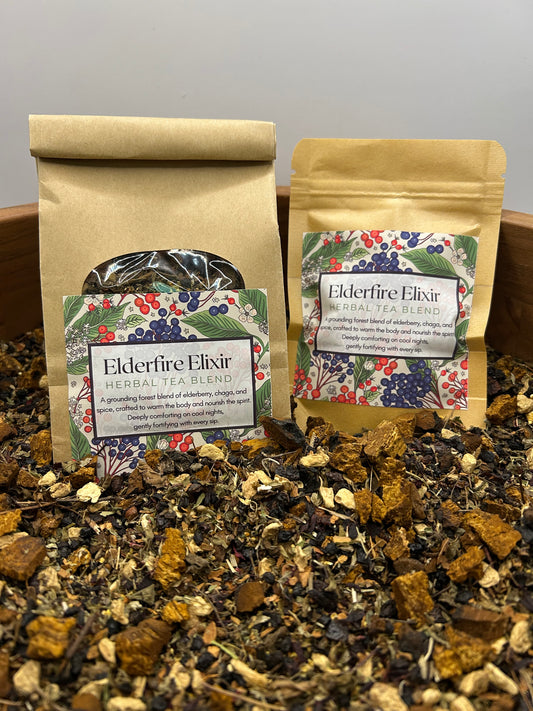 Elderfire Elixir Herbal Tea – Chaga, Elderberry, and Rosehip Seasonal Blend
