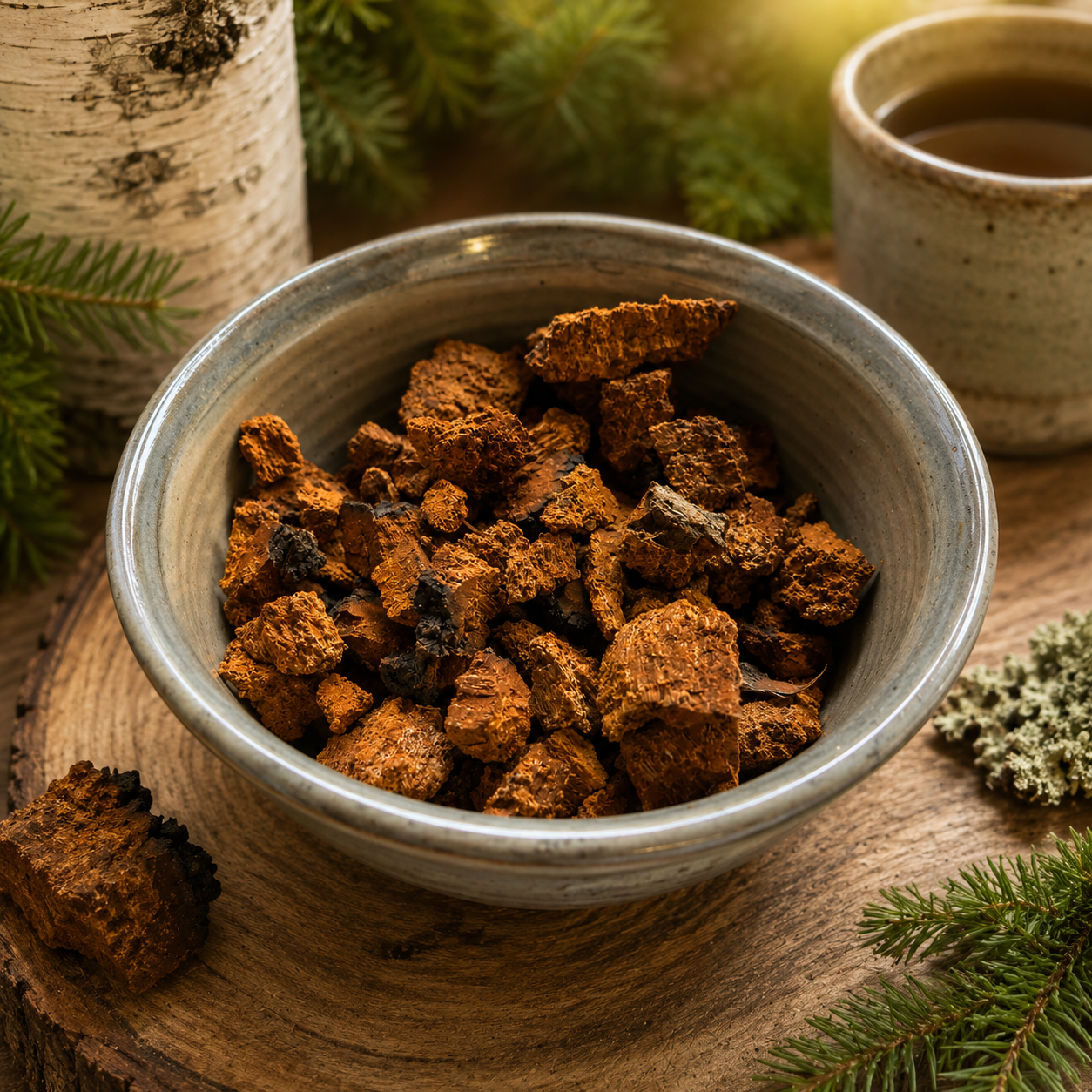 Chaga mushroom chunks for making teas, tinctures /, Inonotus obliquus, ethically wild harvested