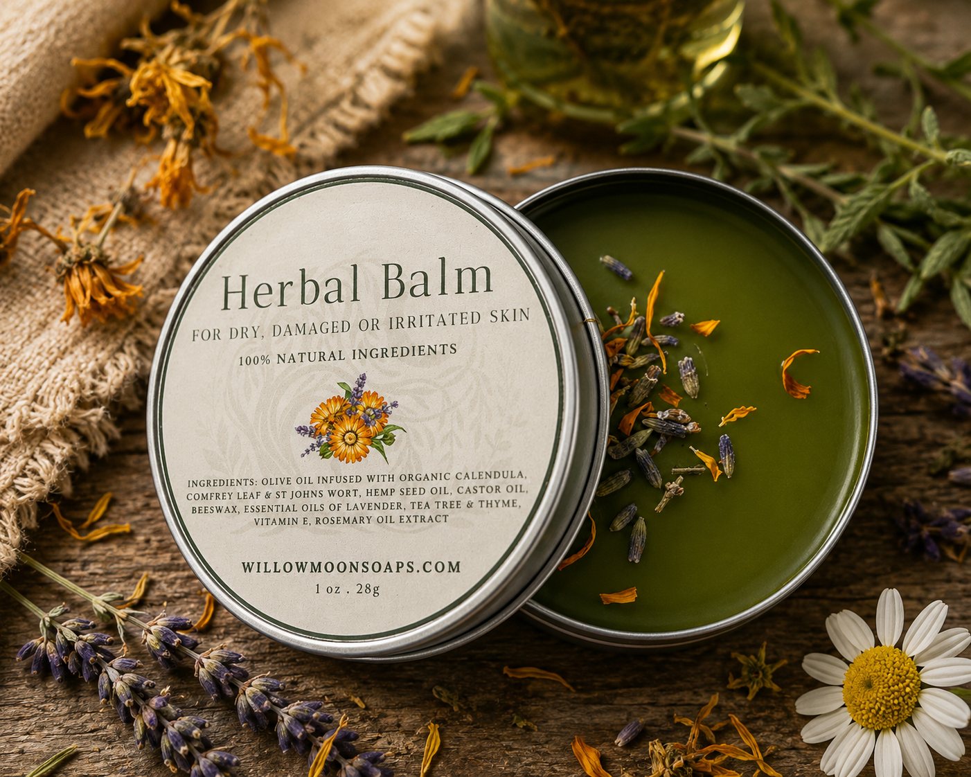 Nourishing Herbal Balm with Calendula, St. John’s Wort & Comfrey | Skin Soothing Care