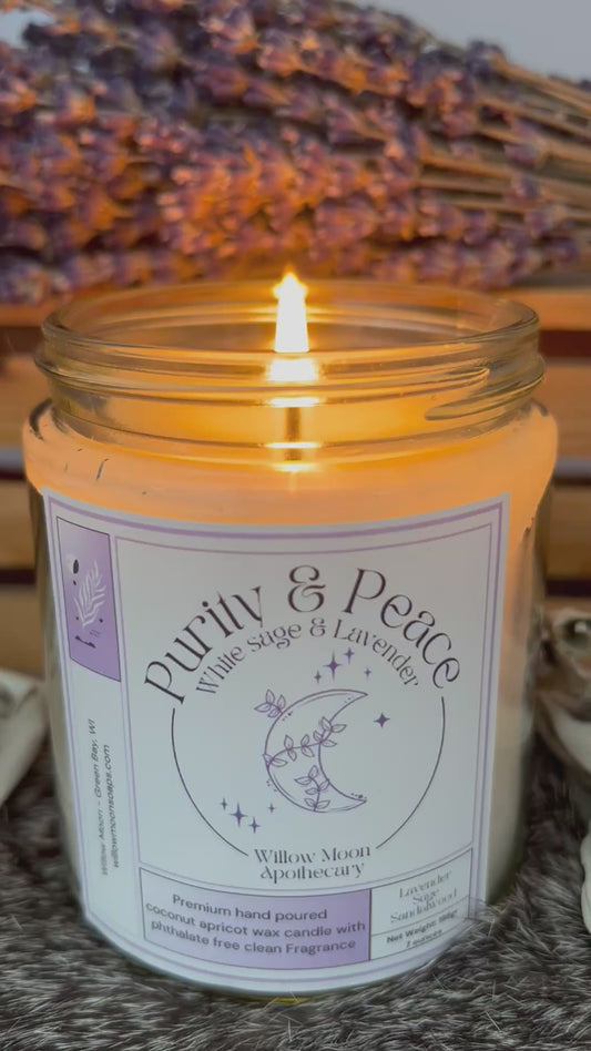 Purity and Peace/ White sage and Lavender Coconut Apricot wax Phthalate free candle / 7.5 oz