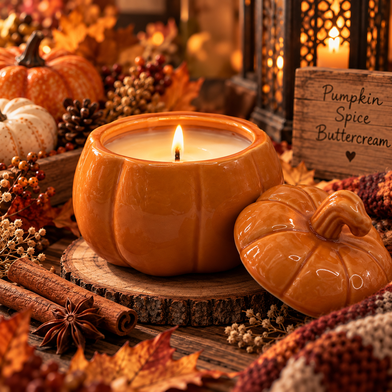 Pumpkin Spice Buttercream Candle | 7 oz Ceramic Pumpkin Candle with Lid