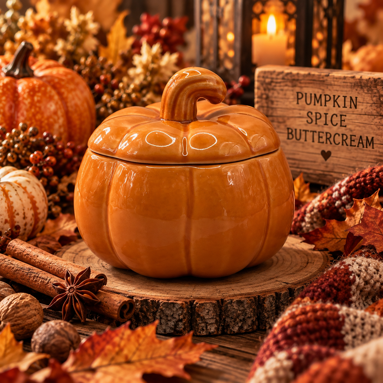Pumpkin Spice Buttercream Candle | 7 oz Ceramic Pumpkin Candle with Lid