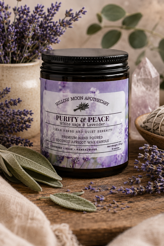 Purity and Peace/ White sage and Lavender Coconut Apricot wax Phthalate free candle / 7.5 oz