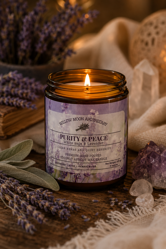 Purity and Peace/ White sage and Lavender Coconut Apricot wax Phthalate free candle / 7.5 oz
