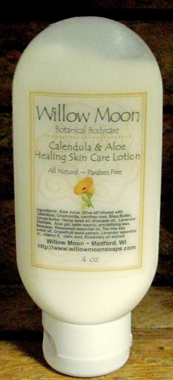 All Natural Calendula and Aloe Skin Care Lotion Paraben free, ~ moisturizing, dry skin care, eczema, psoriasis ~ Willow Moon