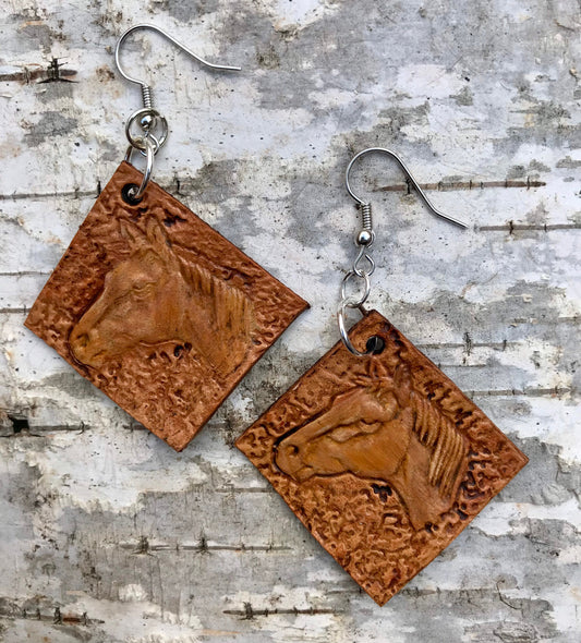 Hand tooled Leather Horse earrings