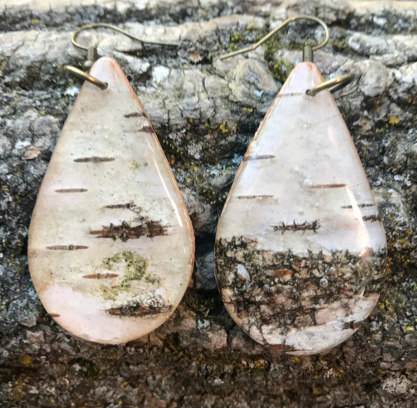 Tear drop Natural Birch Bark earrings (A-1)