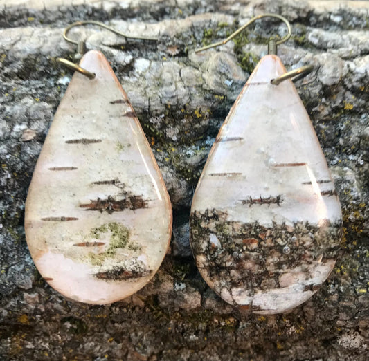 Tear drop Natural Birch Bark earrings (A-1)