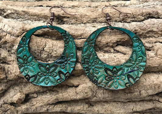 Hand tooled leather earrings