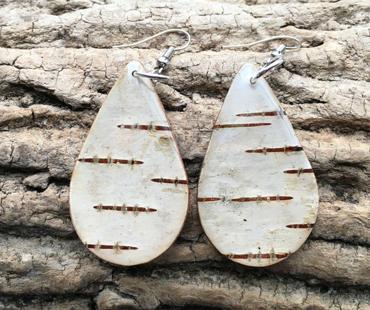 Natural birch bark teardrop earrings