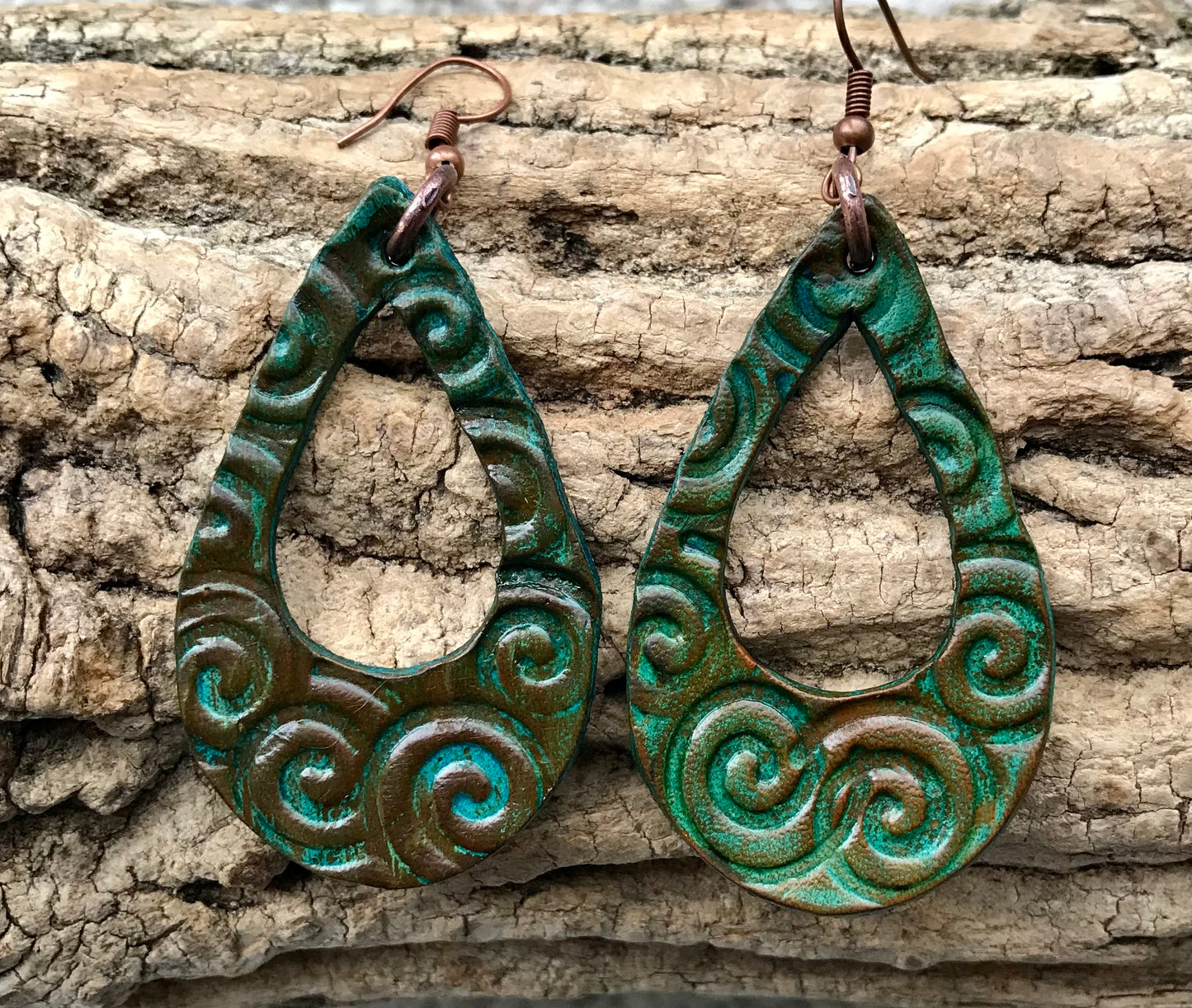 Hand tooled Leather earrings ~ Willow Moon