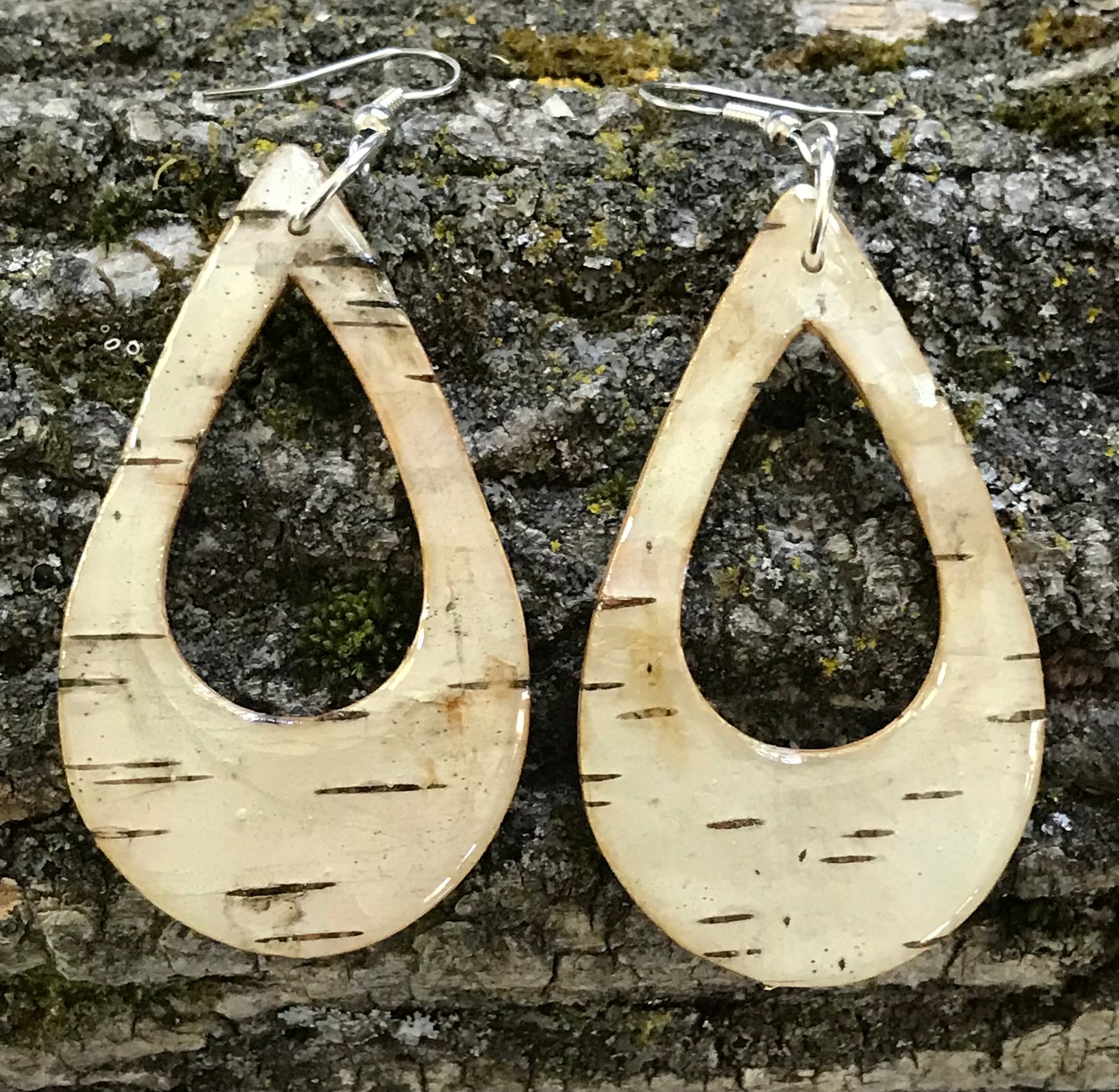 Tear drop Natural Birch Bark earrings (B-3)