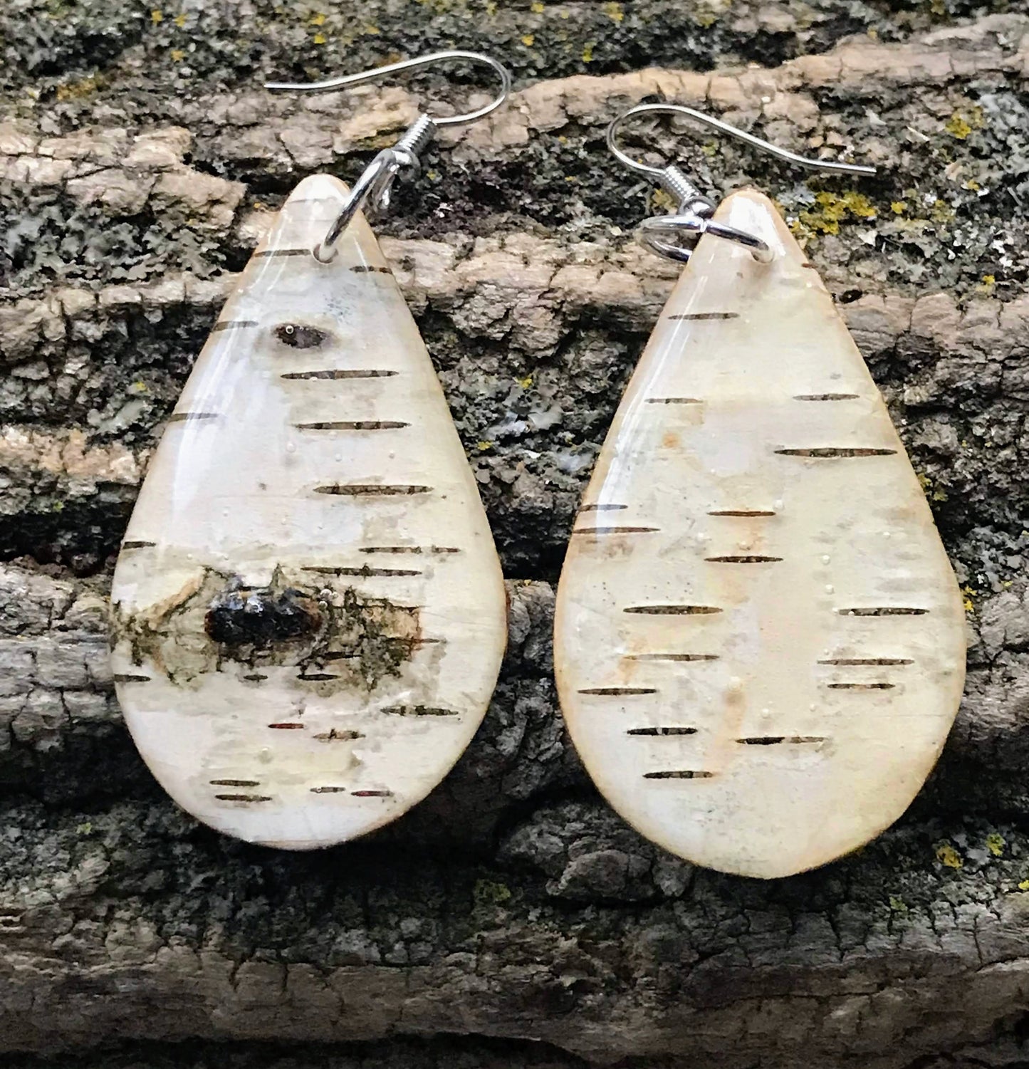 Tear drop Natural Birch Bark earrings (A-4)
